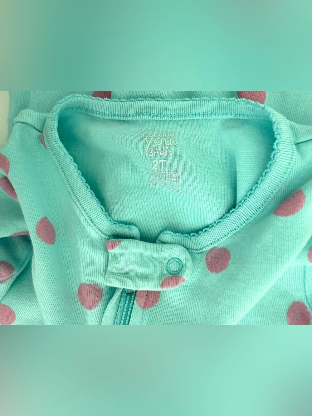 Carter's girl’s  Light Blue One-Piece with Pink Polka Dots, Seahorse.  Size 2T.
